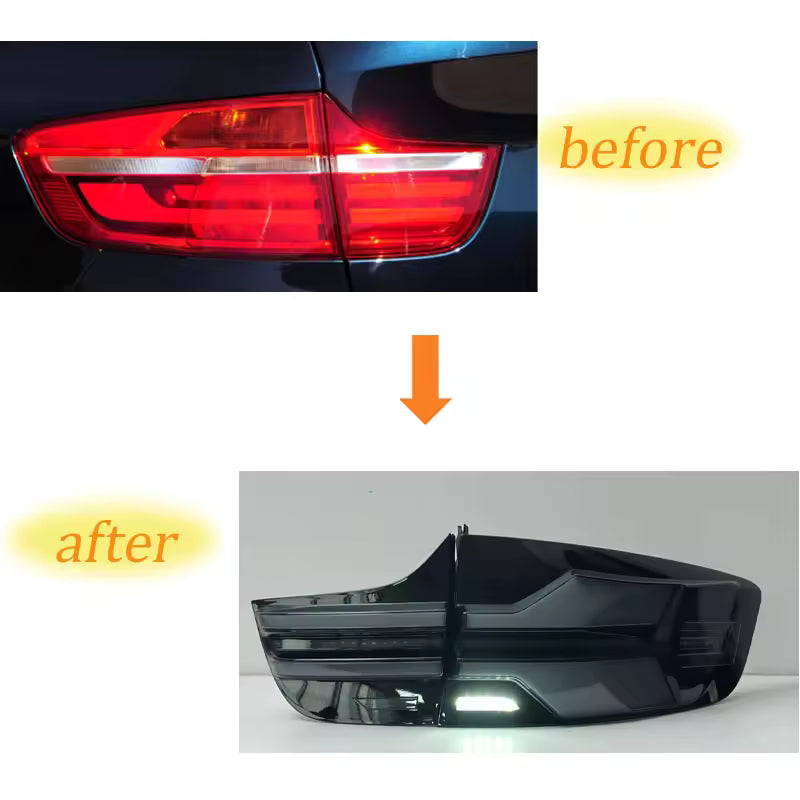 Vekto LED tail lights for BMW X6 E71 2007-2014, showing sleek red and clear lens taillights on a vehicle.