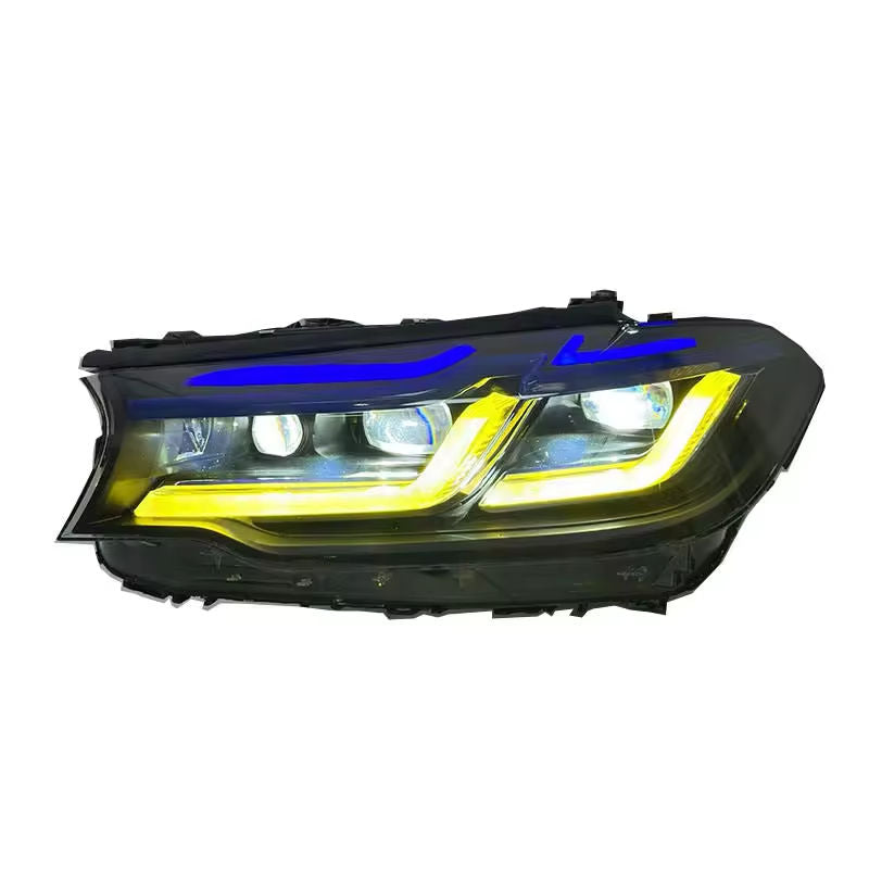 Vekto dual-color LED headlights for BMW G30 G38 5 Series and F90 M5, 2018-2020, showing bright LED headlamp assembly.