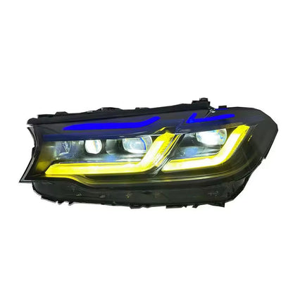 Vekto dual-color LED headlights for BMW G30 G38 5 Series and F90 M5, 2018-2020, showing bright LED headlamp assembly.