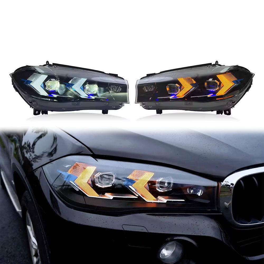 Vekto Snake Eyes LED headlights assembly for BMW X5 F15 2013-2019, showing the stylish headlight design with LED accents.