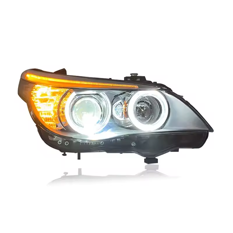 Vekto LED headlights assembly for BMW 5 Series E60 2003-2010, H4 model, showing the clear lens and modern headlight design.