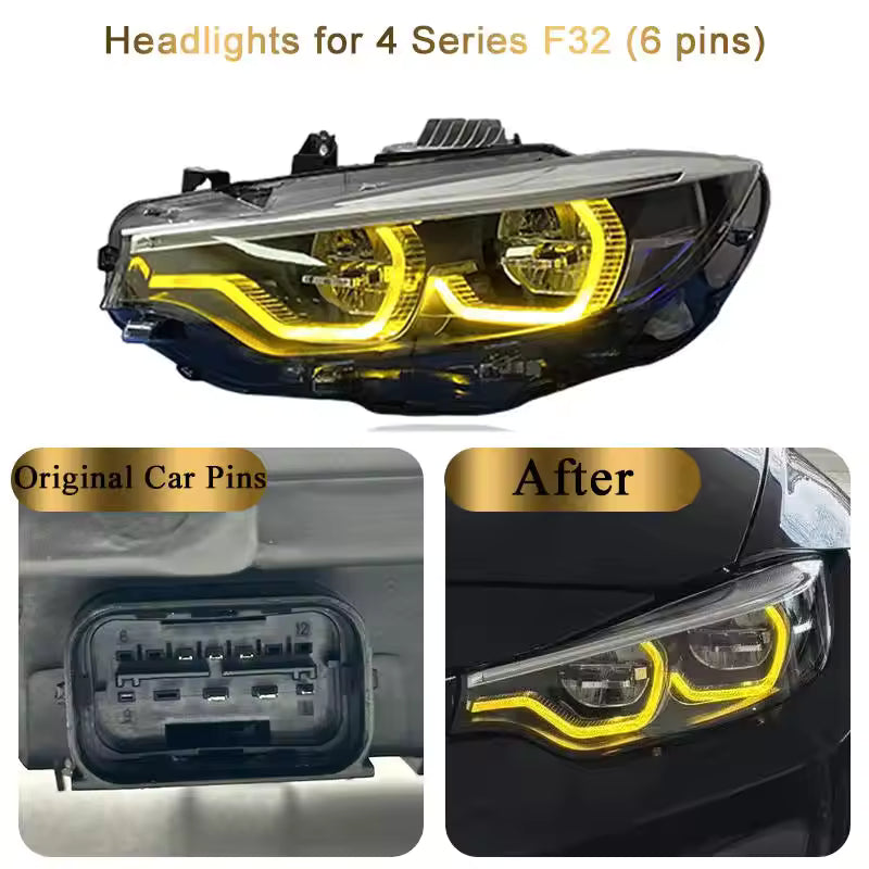 Vekto V2 IKON dual-color LED headlights for BMW F32 F36 F80 F82 2014-2020, showing the sleek headlight design and dual-color LEDs.
