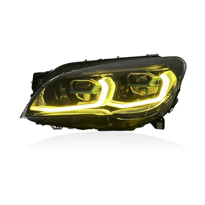 Vekto G12 Style dual-color LED headlights for BMW 7 Series F01/F02 2009-2015, showing the headlights with dual-color LEDs.