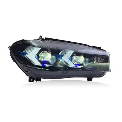 Vekto Laser LED headlights installed on a BMW X5 F15 2013-2019, showcasing sleek headlight design and bright illumination.