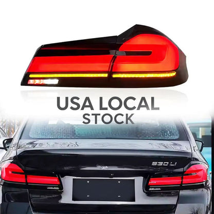 Vekto full LED LCI style tail lights for BMW 5 Series G30/G38 and M5 F90 2018-2023, showing sleek automotive lighting design