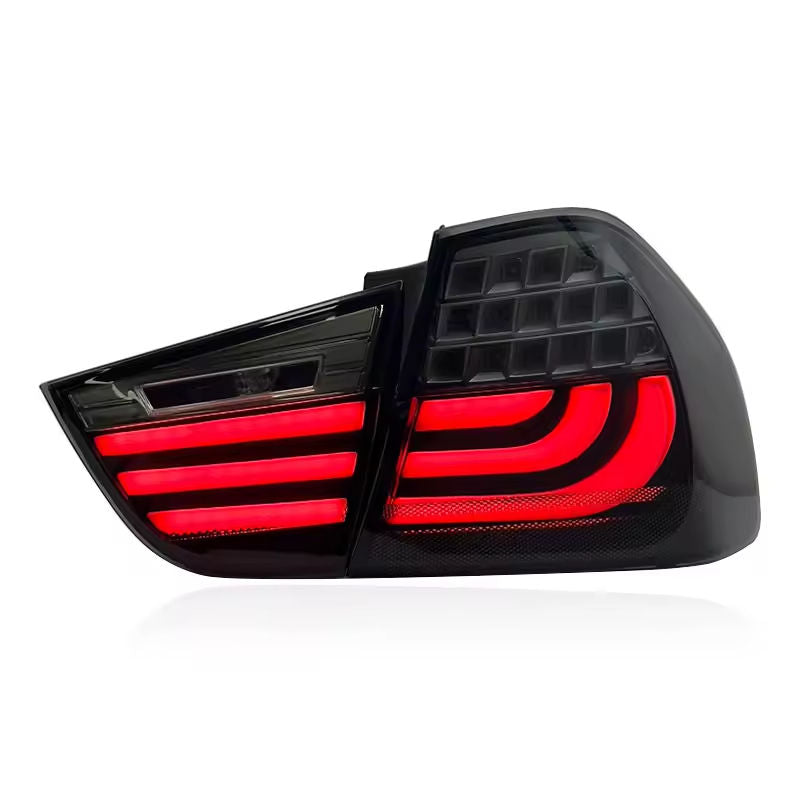 Vekto LED tail lights for BMW 3 Series E90 LCI 2009-2012, showing sleek red and clear taillight design with illuminated sections.