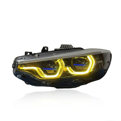 Vekto V3 IKON tri-color LED headlights for BMW F32, F36, F80, F82 M3 & M4 2014-2020, featuring multi-color LED lighting.
