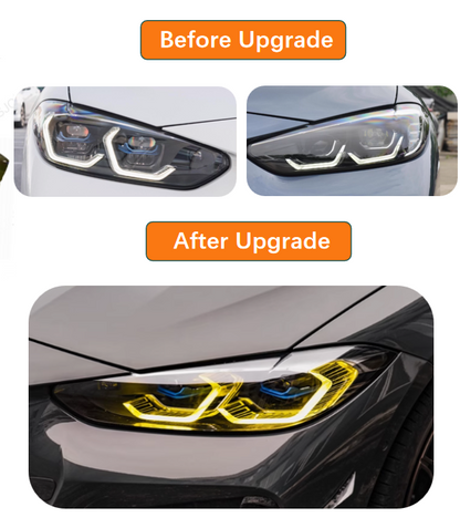 Vekto dual color laser-style LED headlights assembly for BMW 4 Series G22, M3 G80, M4 G82, showing sleek headlight design