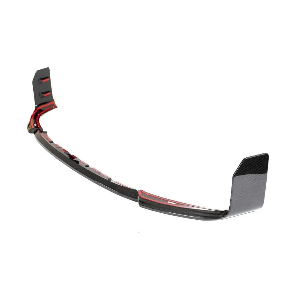 Carbon fiber front bumper lip splitter for BMW M2 G87 coupe, designed for a sleek, aerodynamic look and enhanced performance.