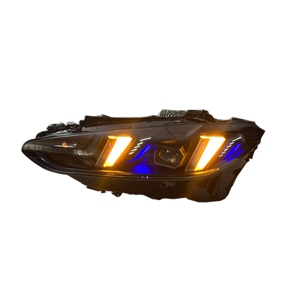 Vekto V3 smoked snake eye tri-color LED headlights for BMW G22 G80 M3 G82 M4 2021-2025, showing front view with smoked lens