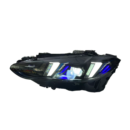 Vekto V3 smoked snake eye tri-color LED headlights for BMW G22 G80 M3 G82 M4 2021-2025, showing front view with smoked lens