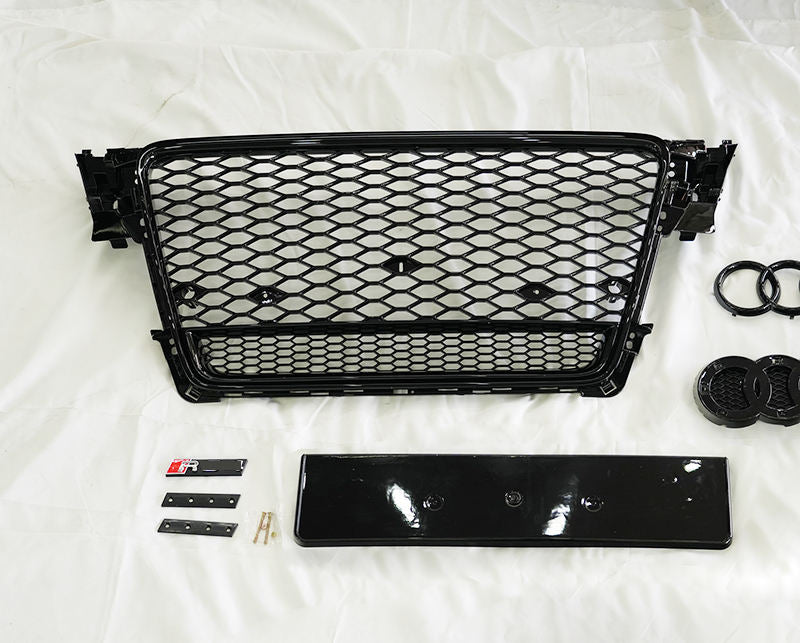 RS4 Style Mesh Grille for Audi A4 S4 B8 2008-2012 Gloss Black Quattro