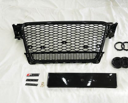 RS4 Style Mesh Grille for Audi A4 S4 B8 2008-2012 Gloss Black Quattro