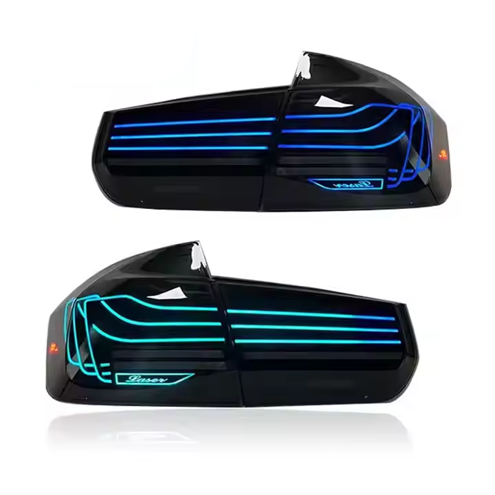 BMW F30/F35/F80 M3 Vekto RGB LED taillights showing red and clear lenses with illuminated lighting effects