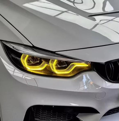 Vekto CSL yellow LED DRL modules for BMW F80 M3 and F82/F83 M4 LCI headlights, 2018-2020 model.