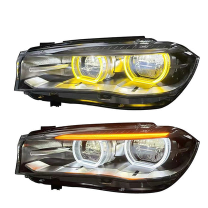 Vekto V2 Dual DRL LED headlights assembly for BMW X5 F15 (2014-2018), showing front view with bright LED daytime running lights