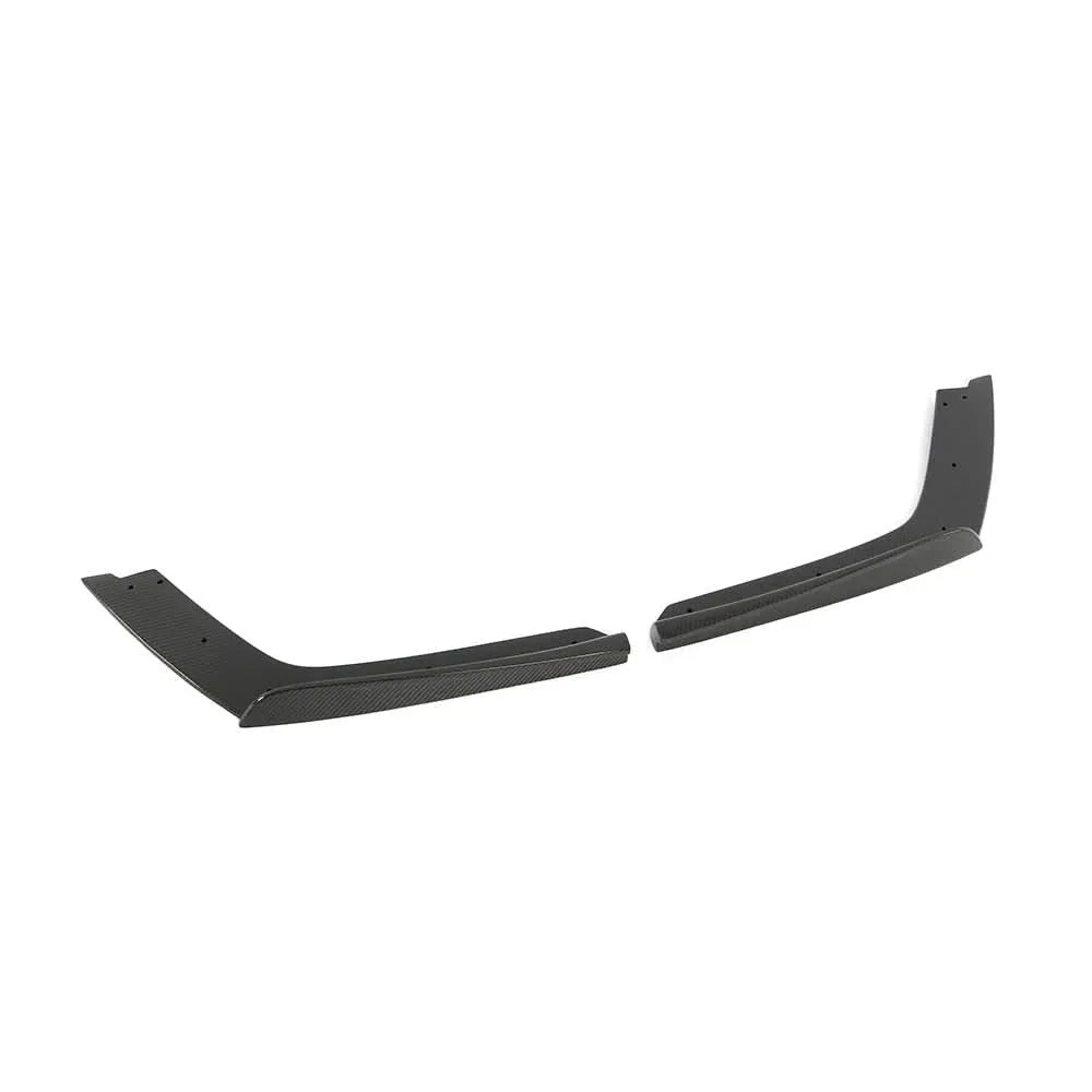 Gloss carbon fiber front splitter for BMW F80 M3 and F82 F83 M4 by K2 Industries, showcasing sleek aerodynamic design.