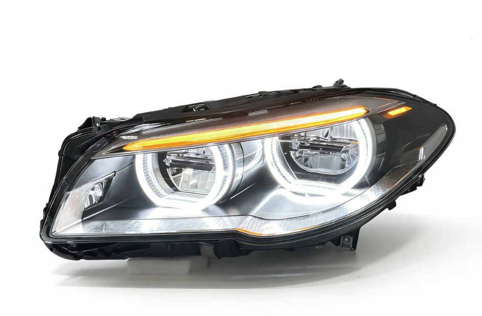 Vekto dual color angel eyes LED headlights assembly for BMW 5 Series F10 F18 2010–2013, showing the headlights with angel eye rings.