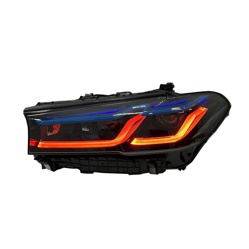 Vekto tri-color LED headlights for BMW G30/G38 5 Series 2018-2020 showing vibrant LED light display