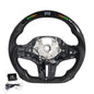 Vekto M Sport carbon fiber heated LED steering wheel for BMW G Series F90 2018+ showing close-up of leather and LED controls.