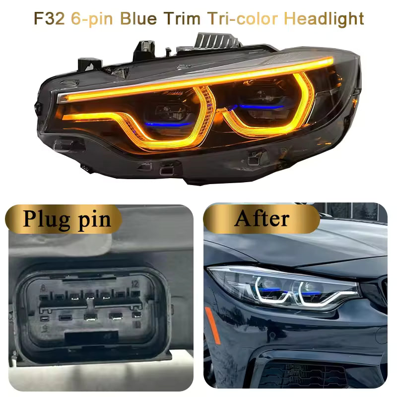 Vekto V3 IKON tri-color LED headlights for BMW F32, F36, F80, F82 M3 M4 2014-2020, showcasing the LED headlight design.
