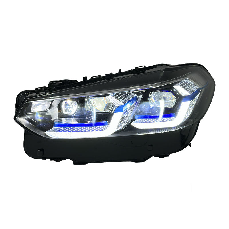 Dual-color LED headlights for BMW X3 G01 2022-2024 by Vekto, showing sleek headlight design with dual-color LED lighting.