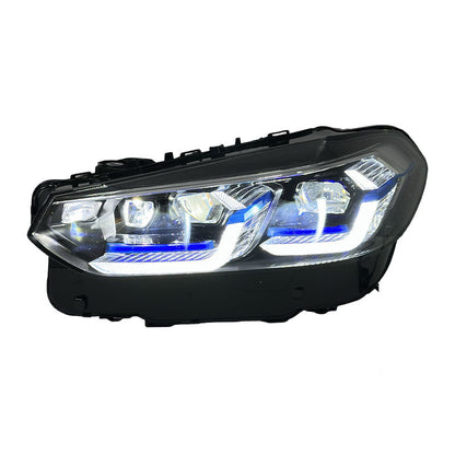 Dual-color LED headlights for BMW X3 G01 2022-2024 by Vekto, showing sleek headlight design with dual-color LED lighting.