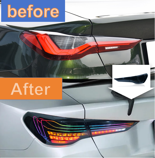 Vekto RGB CSL Style LED taillights for BMW 4 Series G22 G23 G26 G82 M4 2018-2022, showcasing sleek red and clear design elements.