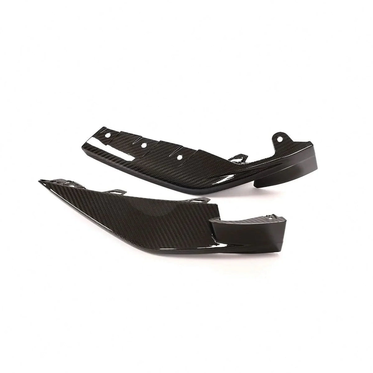 Carbon fiber front bumper splitter for BMW G80 M3 and G82 M4 by K2 Industries, designed to enhance aerodynamics and style.