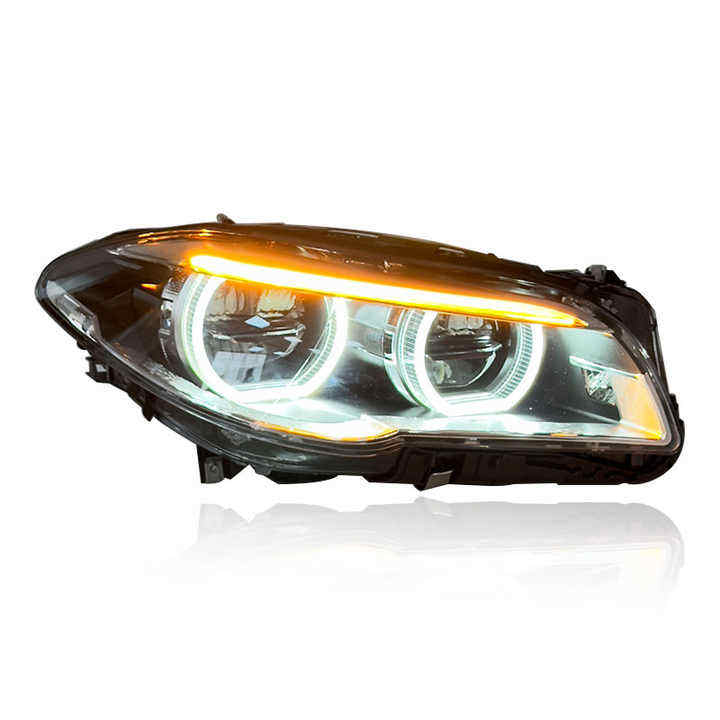 Vekto full LED headlight assembly for BMW 5 Series F10/F18 2011-2017, showing the sleek headlight with LED bulbs and modern design.