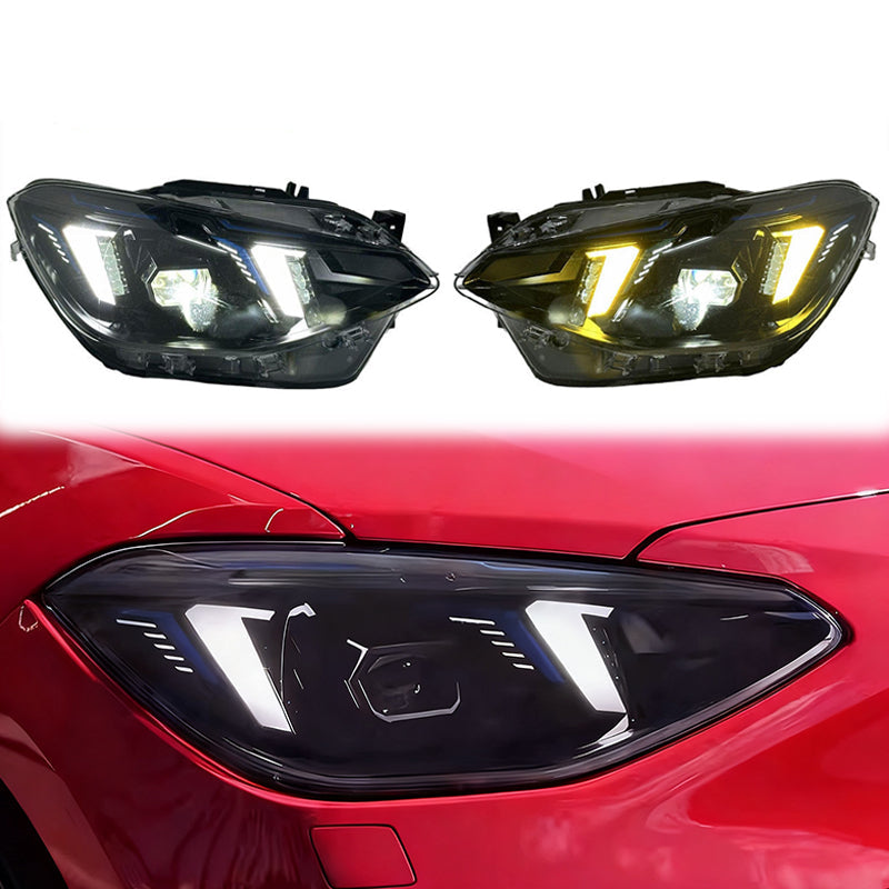 Vekto Snake Eyes style dual DRL LED headlights assembly for BMW 1 Series F20 F21 2012-2014, showing front view with LED accents.