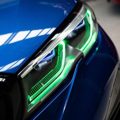 Vekto RGB LED DRL headlight module set for BMW G20 G21 G28 3 Series Laser models, 2018-2022, showcasing vibrant LED lights.