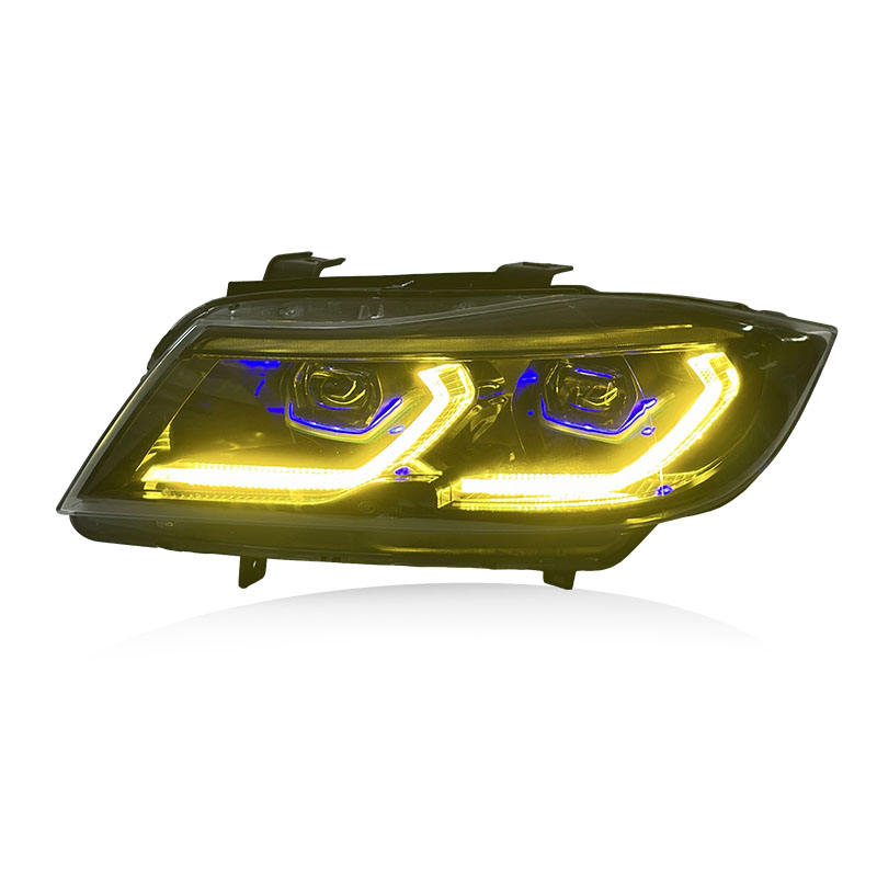 Vekto dual-color LED headlights for BMW 3 Series E90/E91 2005-2012, showing bright LED light and headlight design.