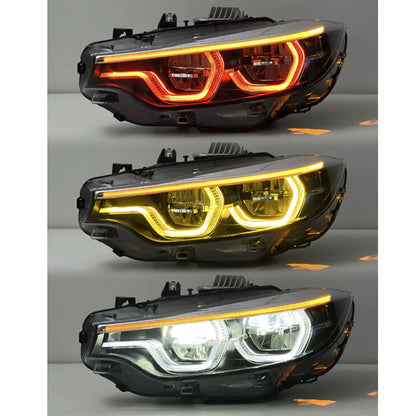 Vekto V3 IKON triple-color LED headlights for BMW F32, F33, F36, F80, and F82 models showing the headlight design and color options.