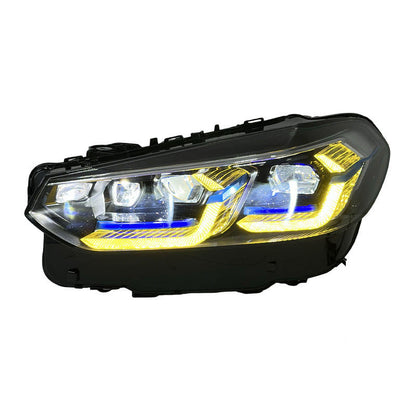 Vekto laser dual-color LED headlights for BMW X3 G01 G08 2018-2024, showing the headlights installed on the vehicle.