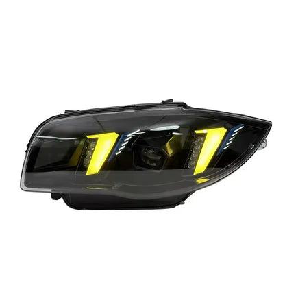 Vekto LED headlights for BMW 1 Series E81 E82 E87 2004-2011, showing bright, modern headlight assembly with clear lenses.