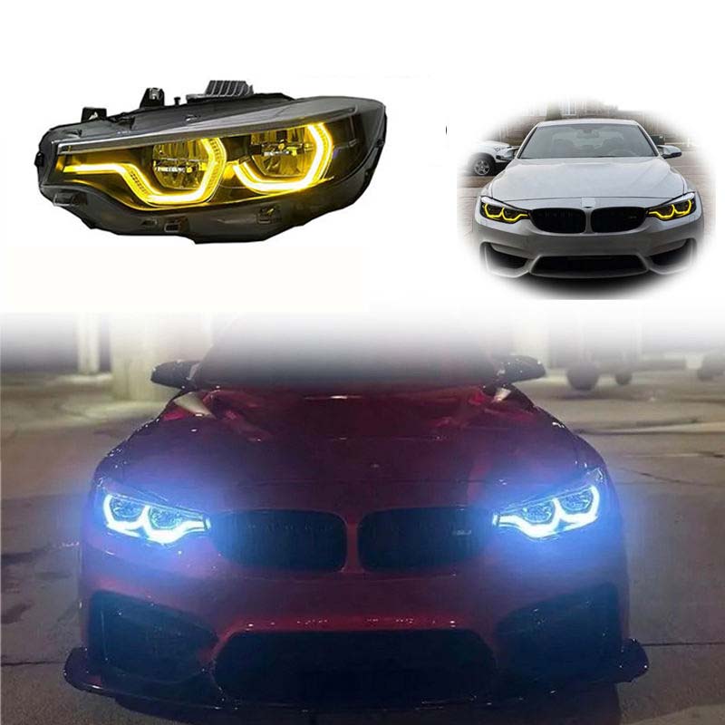 Vekto V2 IKON dual-color LED headlights for BMW F32, F36, F80, F82 2014-2020 showing bright LED light elements