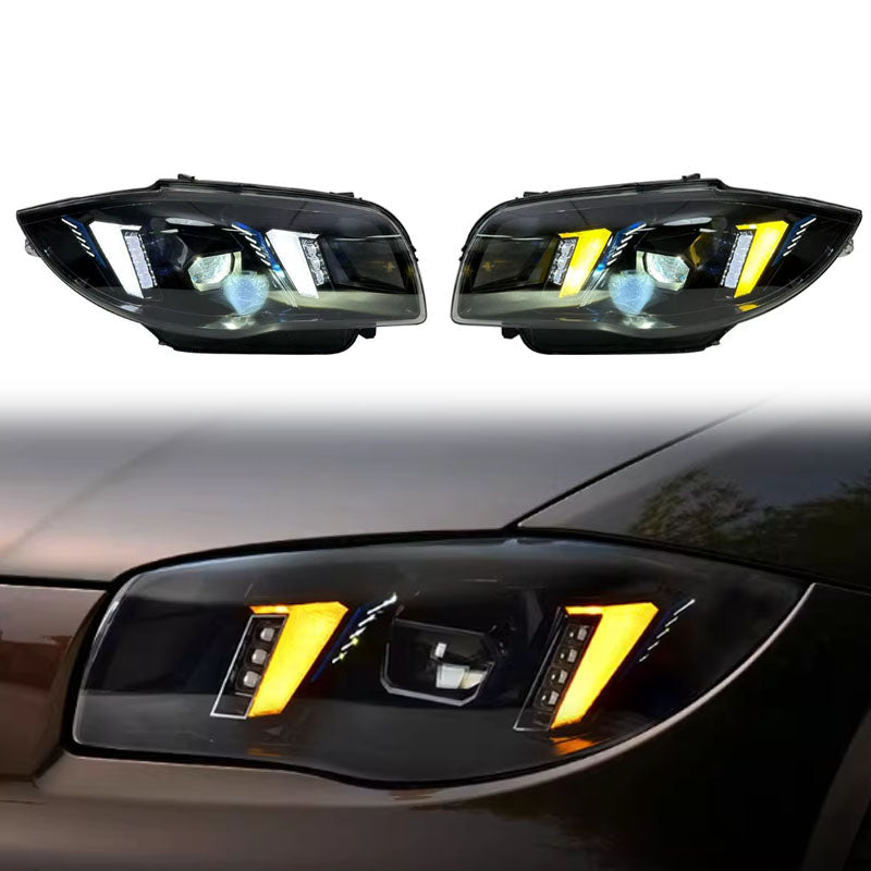 Vekto LED headlights for BMW 1 Series E87 and E82 2004-2011, showing bright, modern headlight design on the vehicle.