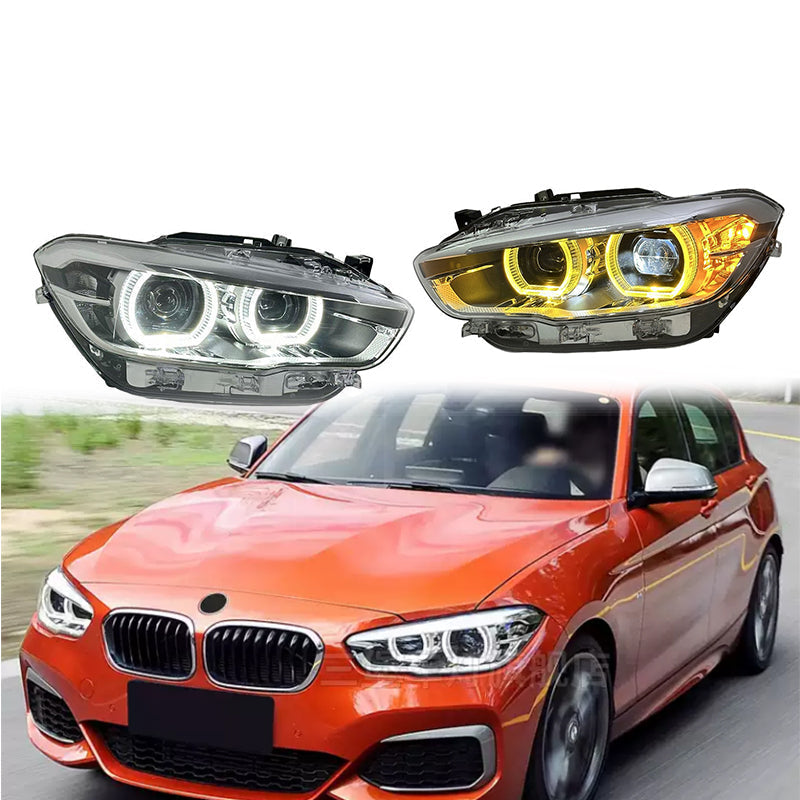 Vekto dual color LED headlight assembly for BMW 1 Series F20 (2015–2018), featuring bright LED headlights with dual color options.