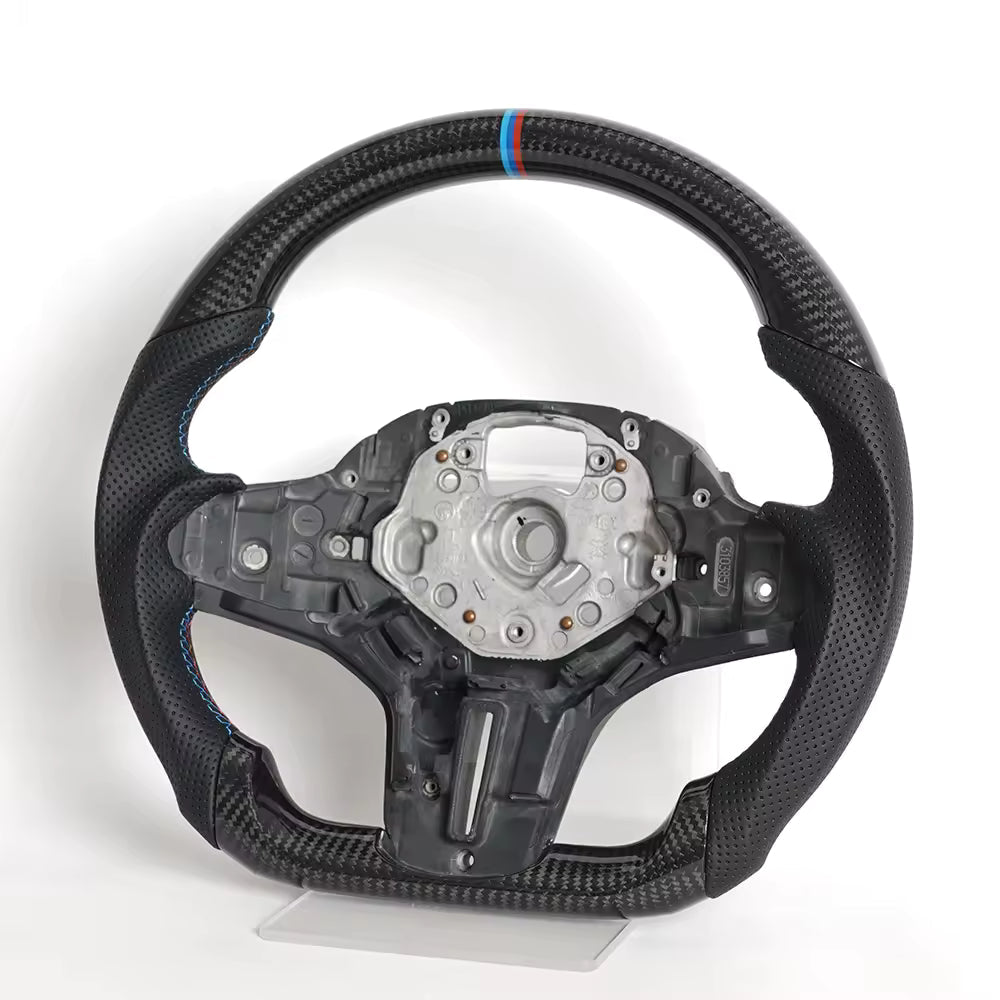 Vekto carbon fiber steering wheel for BMW G Series M Sport G30 G05 G11, featuring a sleek black and carbon fiber design.