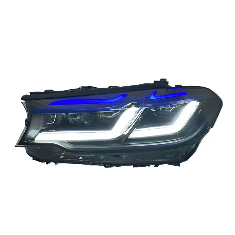 Vekto dual-color LED headlights for BMW G30 G38 5 Series and F90 M5 2018-2020, showing bright LED light output and sleek design