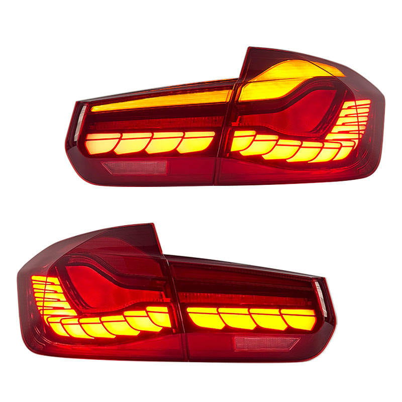 Vekto OLED GTS style LED tail lights for BMW 3 Series F30/F35 and M3 F80, 2012-2018, showing sleek red and clear design elements.