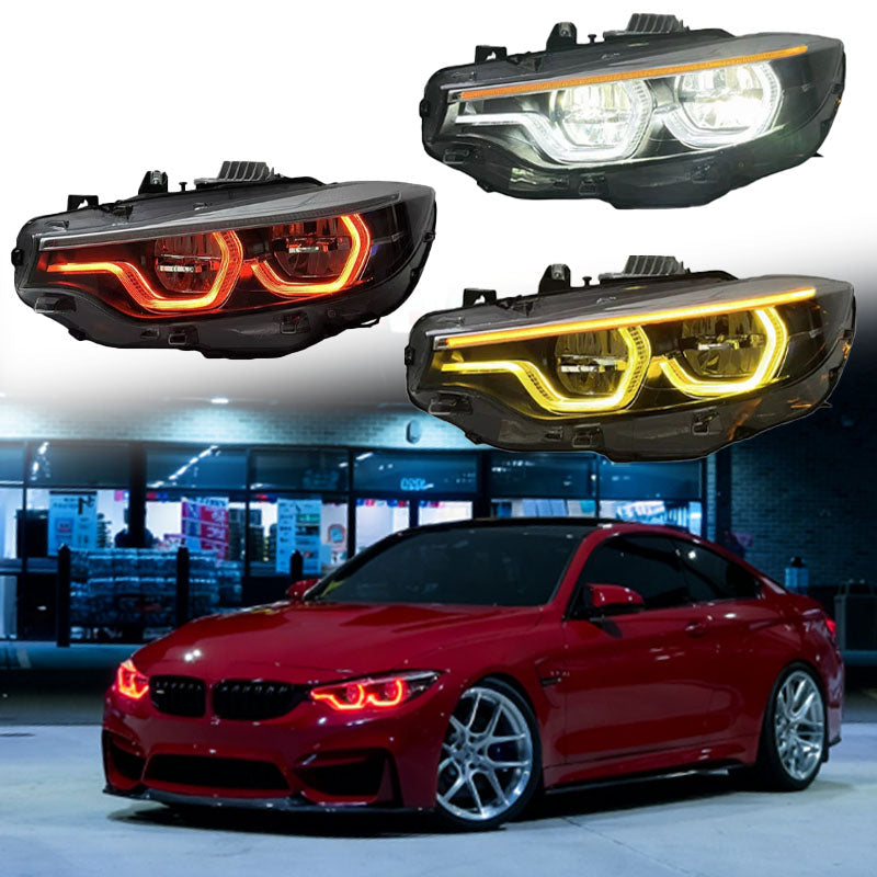 Vekto V3 IKON Style LED headlights for BMW 4 Series F32/F33/F82 2013-2017, showing sleek headlight design with LED accents.