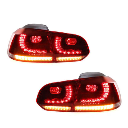 Vekto LED taillights for Volkswagen Golf MK6 2008-2013, showing red and clear lenses with integrated turn signals and brake lights.