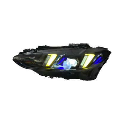 Vekto triple-color snake eyes LED headlights for BMW G22 G82 2021-2025, showing sleek headlight design with colorful LED accents.