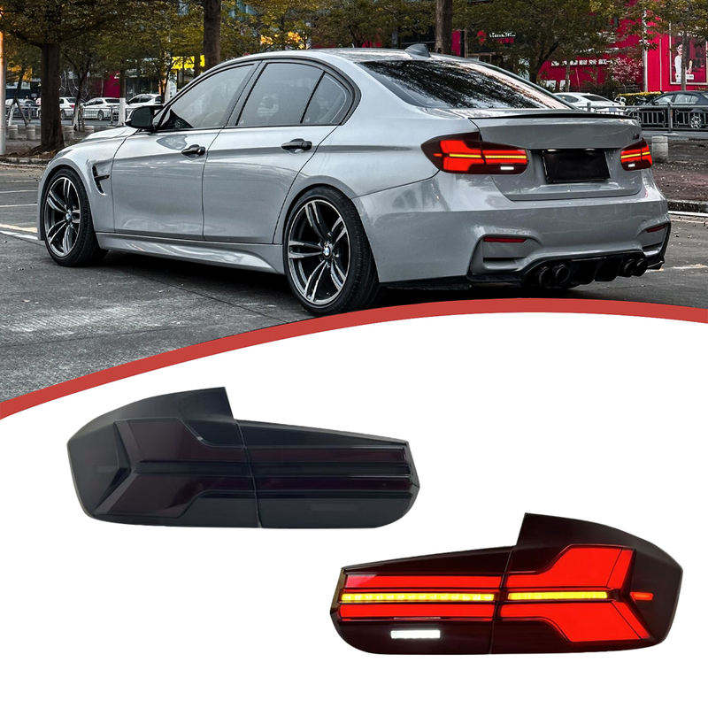 Vekto LED tail lights for BMW F30 and F35 3 Series 2013-2019, showing sleek red and clear lens design on the vehicle.
