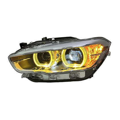 Vekto dual color LED headlights assembly for BMW 1 Series F20 (2015–2018), showing the sleek headlight design with LED accents.