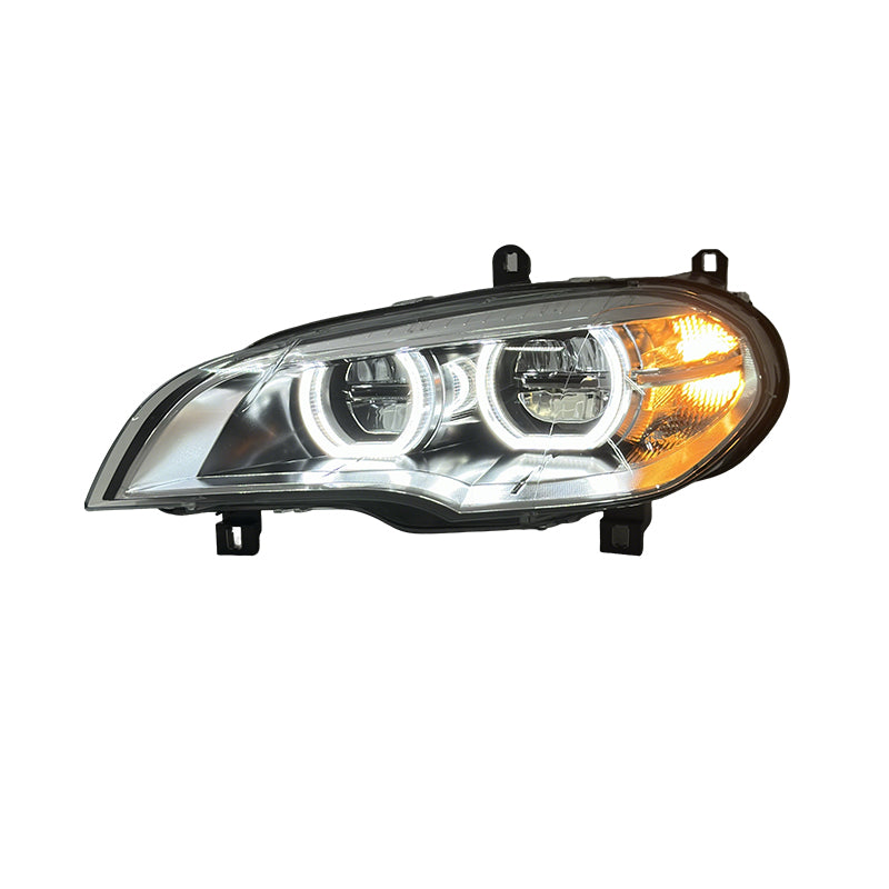 Vekto dual-color LED headlights for BMW X5 E70, showing sleek headlight assembly with dual-tone lighting design.