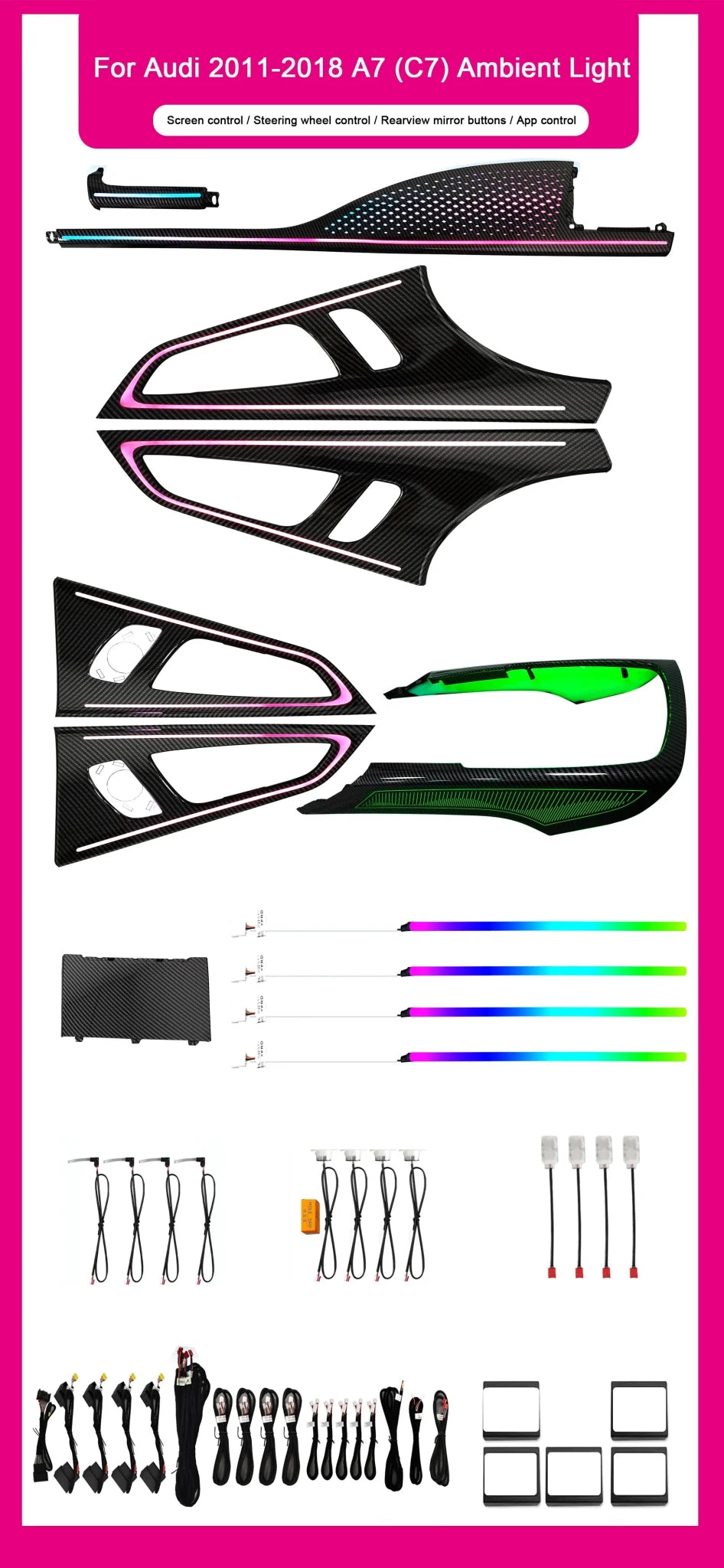 Audi A7 C7 Interior 64-Color Symphony LED Ambient Light Kit 2011 - 2018 - AudiGear.com - Interior Lighting