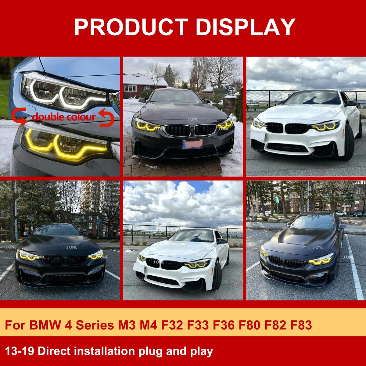 Vekto dual-color CSL LED DRL modules for BMW F32, F33, F36, F80, F82, F83 headlights, 2014-2020 model year.